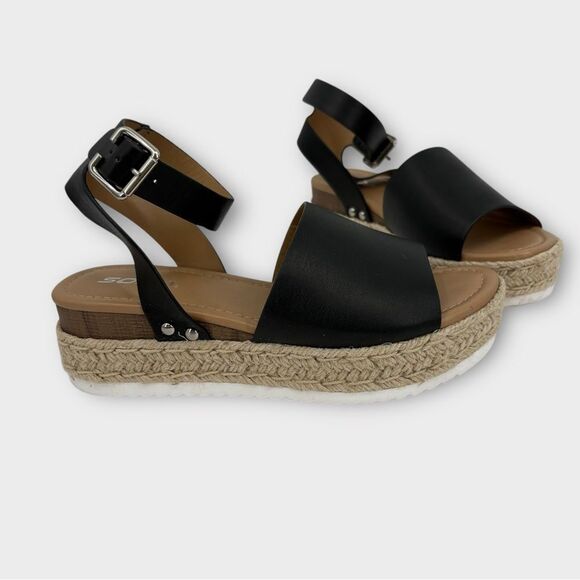 SODA Platform Espadrille Sandals Ankle Strap in Black Women’s Size 8.5 - Picture 2 of 8